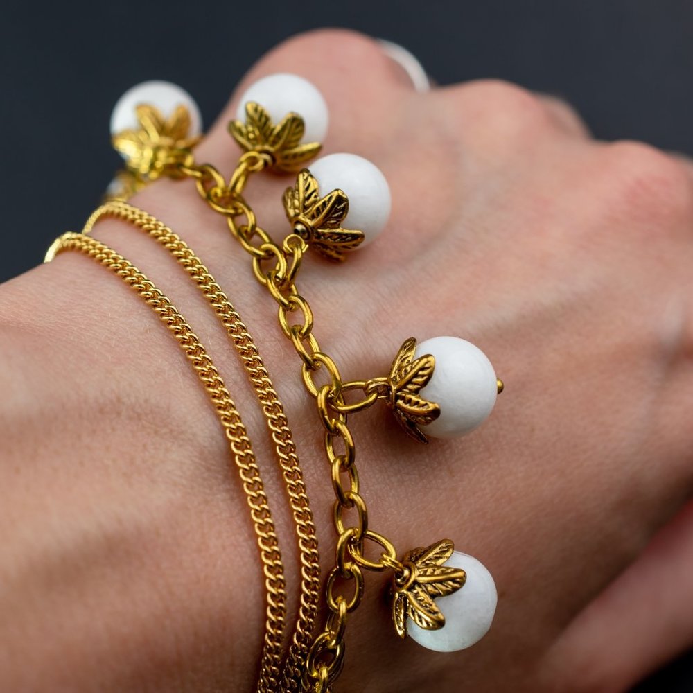 Unique Handmade Gold Chain Bracelet with Charms, Layered Link Bracelet